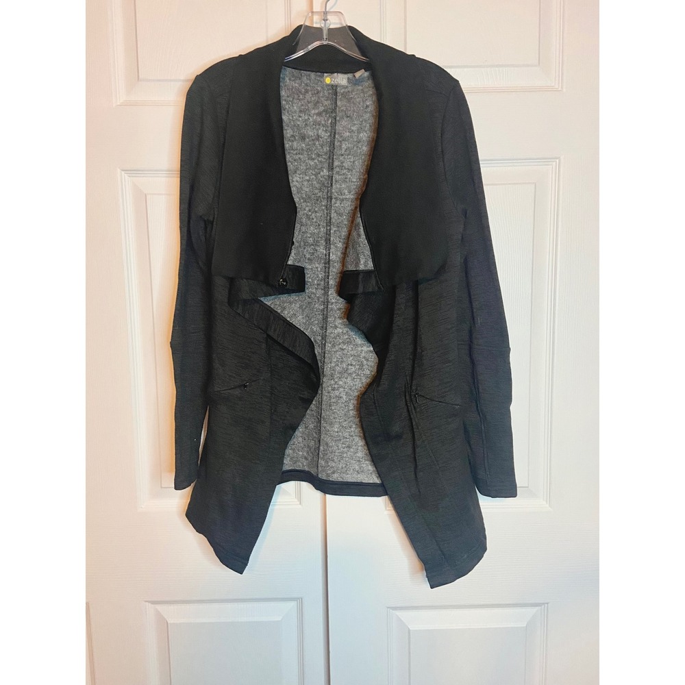 Zella Charcoal Gray Draped Wrap Jacket Funnel Neck Size M Capsule Wardrobe